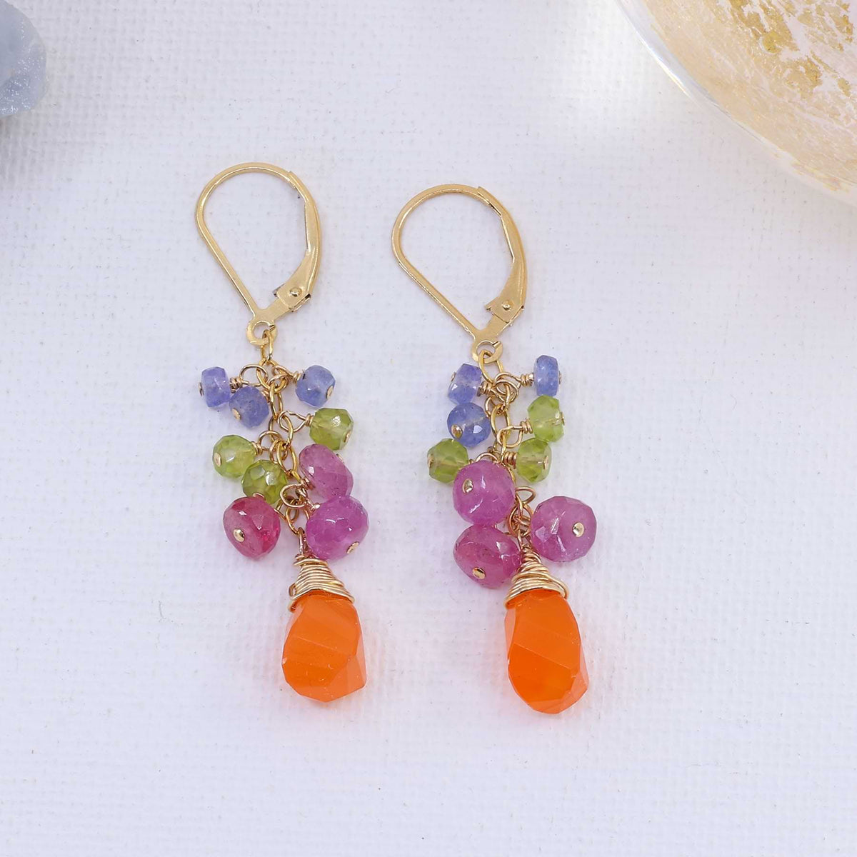 Flower Market - Multi Gemstone Gold Cluster Earrings main image | Breathe Autumn Rain Artisan Jewelry