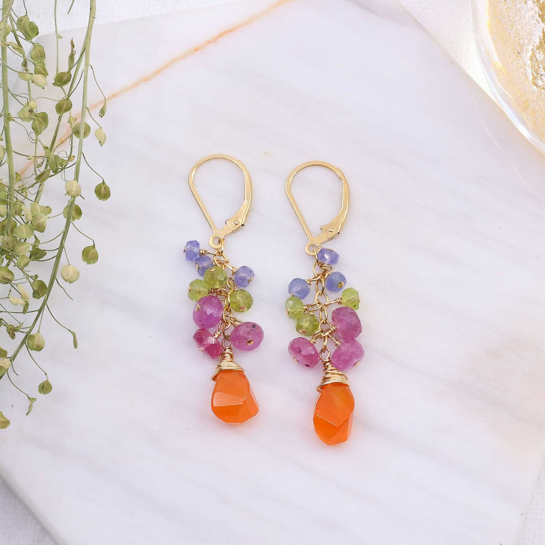 Flower Market - Multi Gemstone Gold Cluster Earrings main image | Breathe Autumn Rain Artisan Jewelry
