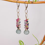 Flower Pot - Aquamarine and Multi Sapphire Gold Cluster Earrings