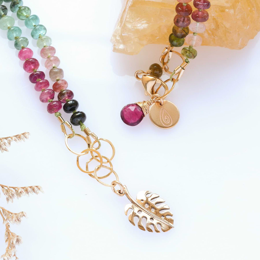 Free Spirit - Tourmaline and Monstera Leaf Pendant Necklace detail image | Breathe Autumn Rain Artisan Jewelry