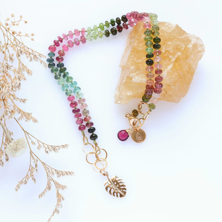 Free Spirit - Tourmaline and Monstera Leaf Pendant Necklace main image | Breathe Autumn Rain Artisan Jewelry