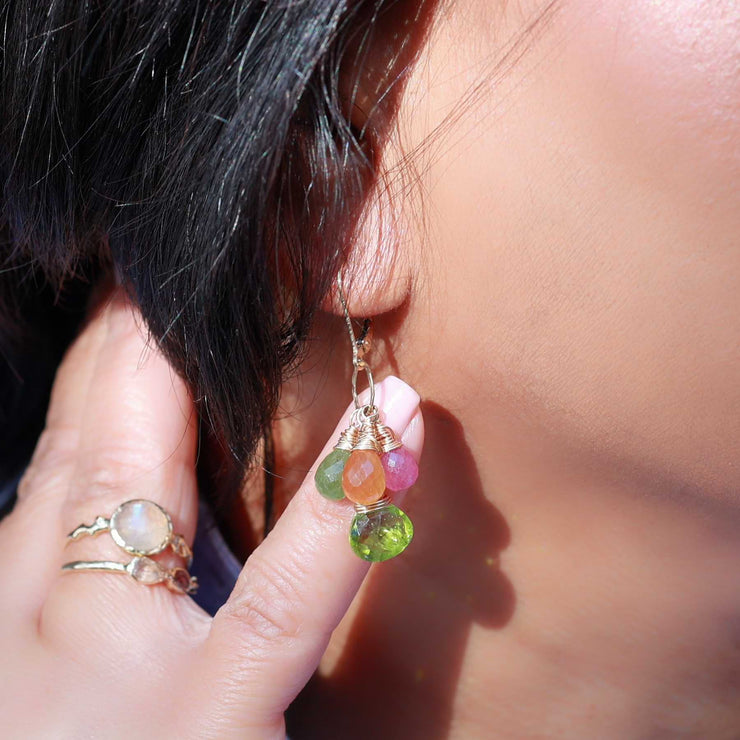 Fruit Pop - Peridot and Sapphire Cluster Earrings life style image | Breathe Autumn Rain Artisan Jewelry