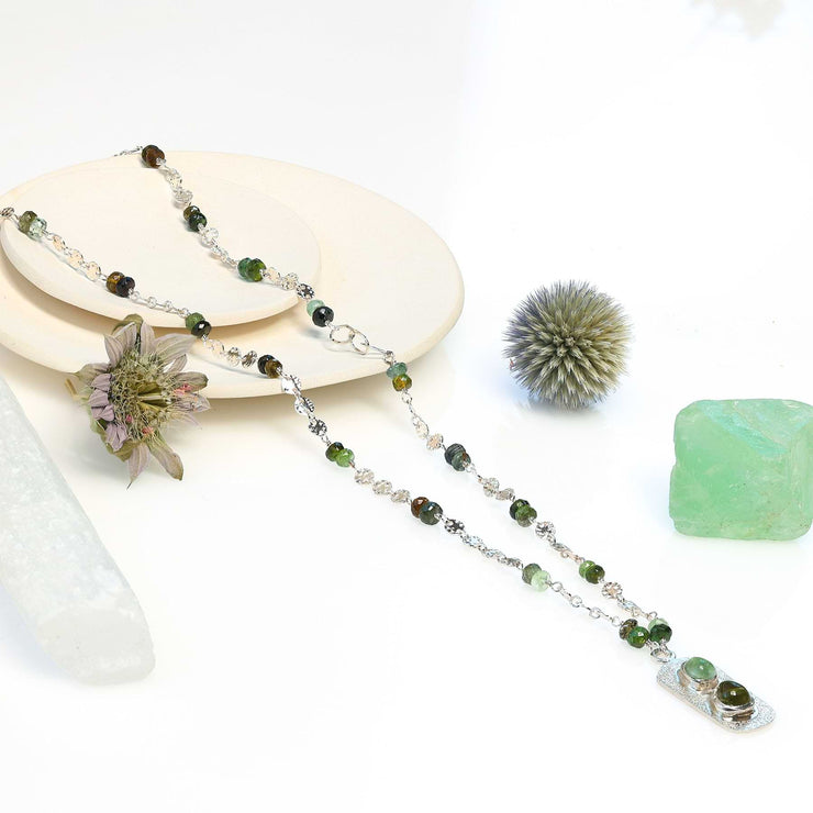 Galway - Green Tourmaline Sterling Silver Pendant Necklace alt image | Breathe Autumn Rain Artisan Jewelry