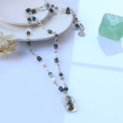 Galway - Green Tourmaline Sterling Silver Pendant Necklace main image | Breathe Autumn Rain Artisan Jewelry