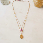 Ganesha Pink Sapphire Layered Necklace alt image | Breathe Autumn Rain Artisan Jewelry