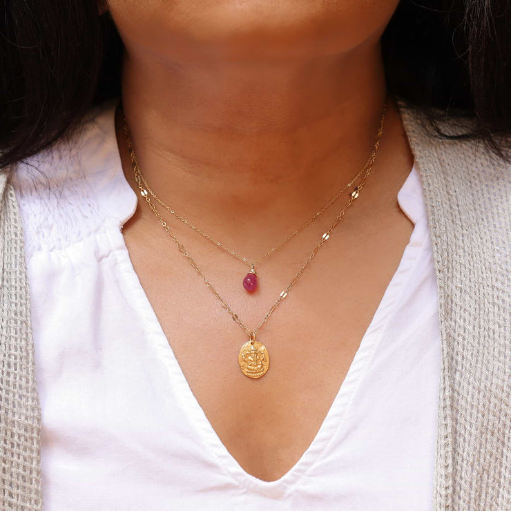 Ganesha Pink Sapphire Layered Necklace main image | Breathe Autumn Rain Artisan Jewelry