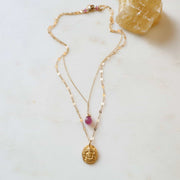 Ganesha Pink Sapphire Layered Necklace main image | Breathe Autumn Rain Artisan Jewelry