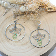 Ginkgo - Hammered Sterling Silver Gemstone Hoop Earrings main image | Breathe Autumn Rain