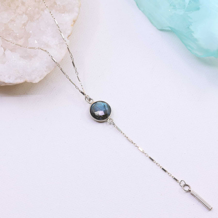 Giselle - Labradorite Sterling Silver Lariat Necklace main image | Breathe Autumn Rain Artisan Jewelry