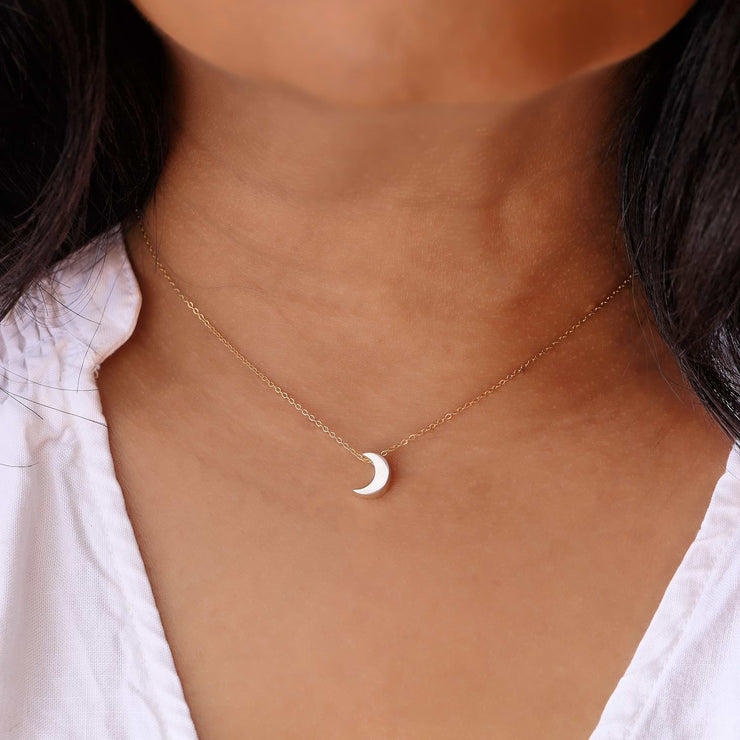 Gliding Moon - Crescent Moon Silver Necklace life style image | Breathe Autumn Rain Artisan Jewelry