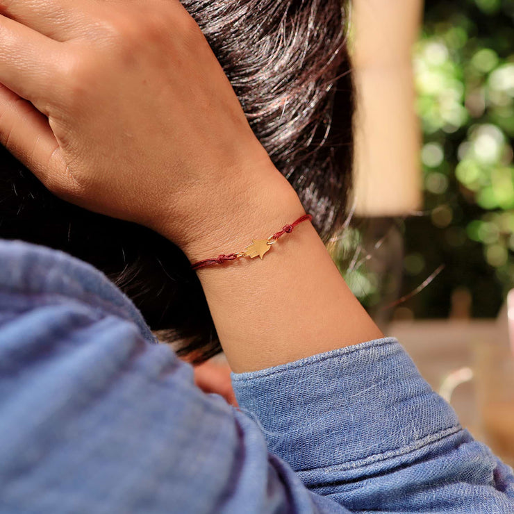 Gold or Silver Hamsa Cord Bracelet life style image | Breathe Autumn Rain Artisan Jewelry