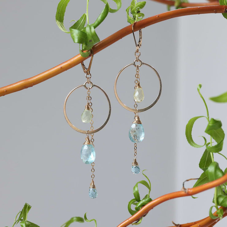 Grace - Aquamarine Drop Gold Statement Earrings alt image | Breathe Autumn Rain Artisan Jewelry