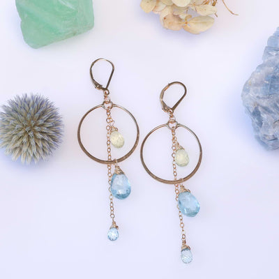 Grace - Aquamarine Drop Gold Statement Earrings main image | Breathe Autumn Rain Artisan Jewelry