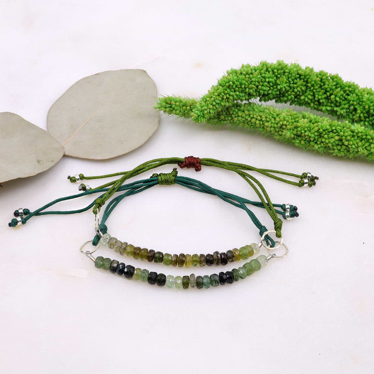 Green Tourmaline Ombré Cord Bracelet alt image | Breathe Autumn Rain Artisan Jewelry