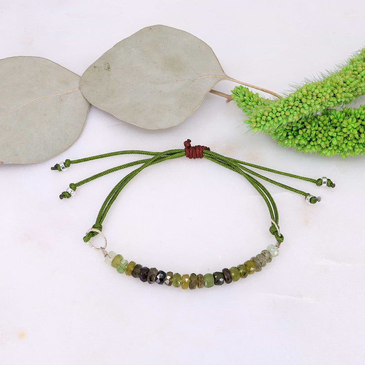 Green Tourmaline Ombré Cord Bracelet alt image | Breathe Autumn Rain Artisan Jewelry