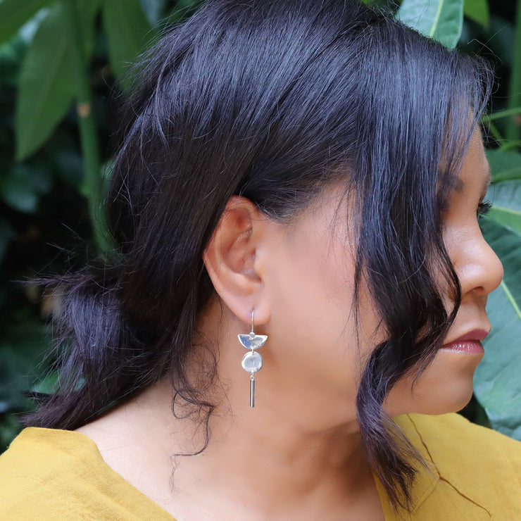 Half Moon Bay - Sterling Silver Dangle Earrings life style image | Breathe Autumn Rain Artisan Jewelry