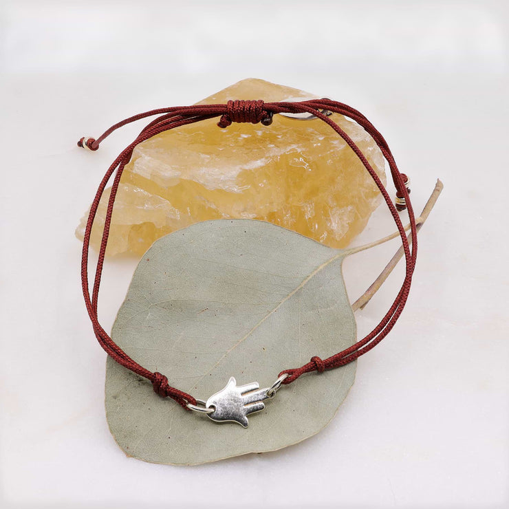 Silver Hamsa Cord Bracelet alt image | Breathe Autumn Rain Artisan Jewelry