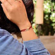 Gold or Silver Hamsa Cord Bracelet life style image | Breathe Autumn Rain Artisan Jewelry
