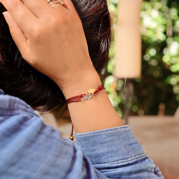 Gold or Silver Hamsa Cord Bracelet life style image | Breathe Autumn Rain Artisan Jewelry