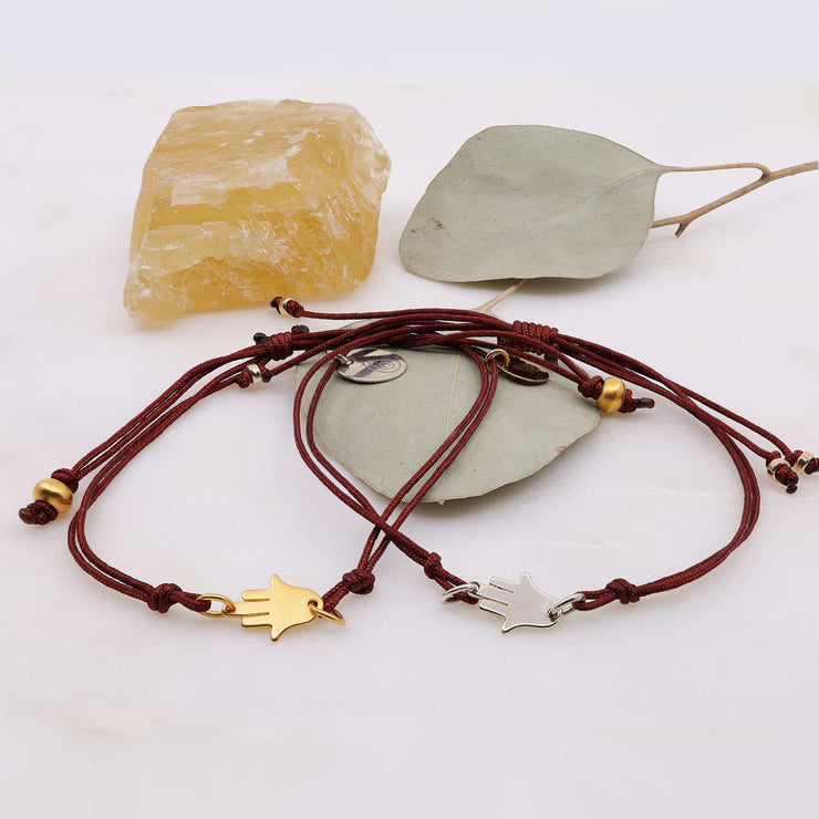 Gold or Silver Hamsa Cord Bracelet main image | Breathe Autumn Rain Artisan Jewelry