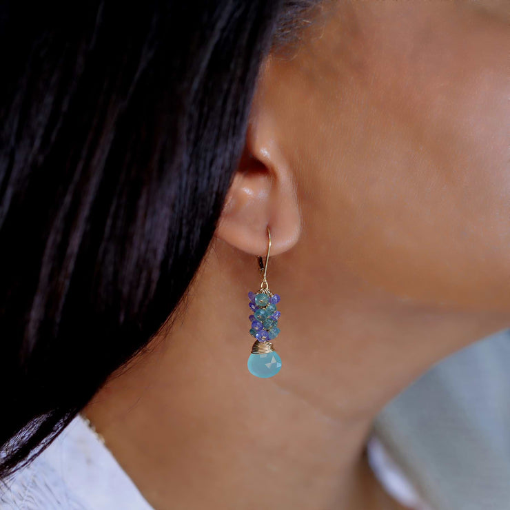 Hanalei - Tourmaline Multi Gemstone Cluster Drop Earrings - life style image | Breathe Autumn Rain Artisan Jewelry