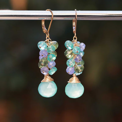 Hanalei - Tourmaline Multi Gemstone Cluster Drop Earrings - Main Image | Breathe Autumn Rain Artisan Jewelry