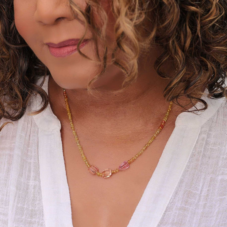 Happy - Sapphire Necklace lifestyle image | Breathe Autumn Rain Artisan Jewelry