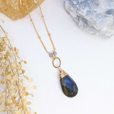 Helsinki - Labradorite Teardrop Gold Necklace main image | Breathe Autumn Rain Artisan Jewelry