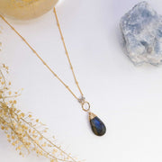 Helsinki - Labradorite Teardrop Gold Necklace alt image | Breathe Autumn Rain Artisan Jewelry