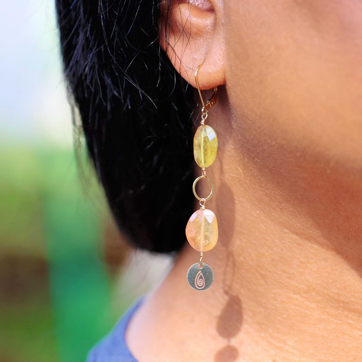 Hibiscus - Organic Padparadscha Sapphire Earrings life style image | Breathe Autumn Rain Artisan Jewelry