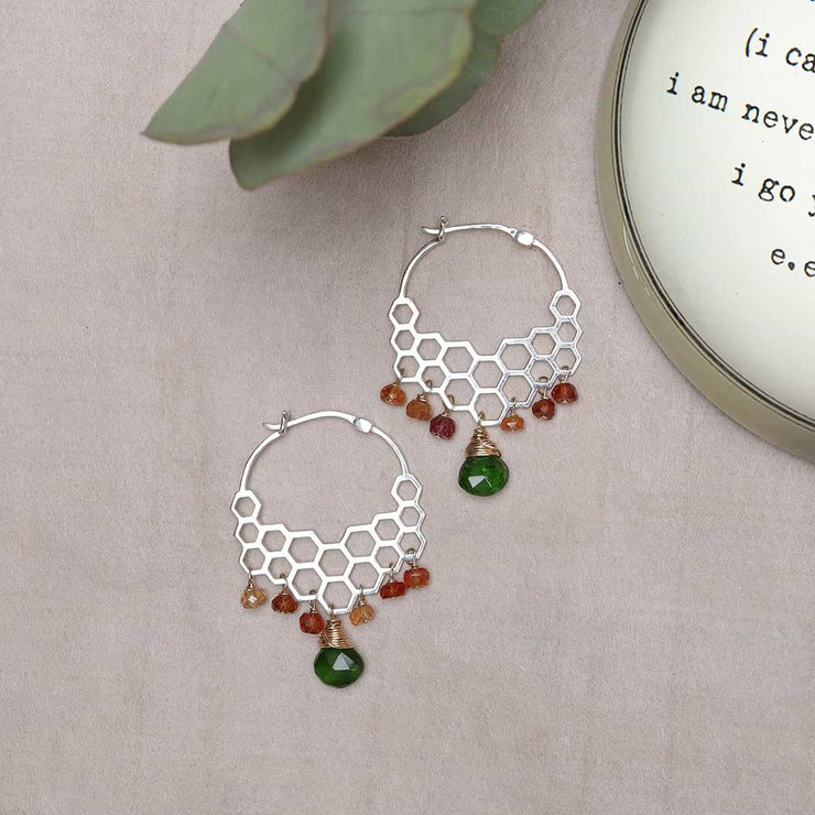 Honeycomb Cascade - Gemstone Hoop Earrings alt image | Breathe Autumn Rain Artisan Jewelry
