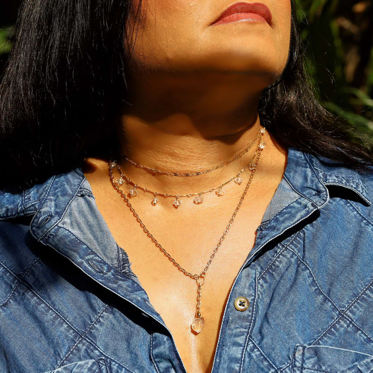 Hudson - Herkimer Diamond Gold Layering Necklace layering example image | Breathe Autumn Rain Artisan Jewelry