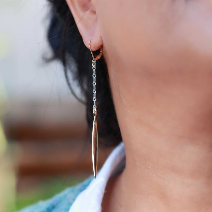 Huntress - Mixed Metal Spiked Drop Earrings life style image | Breathe Autumn Rain Artisan Image