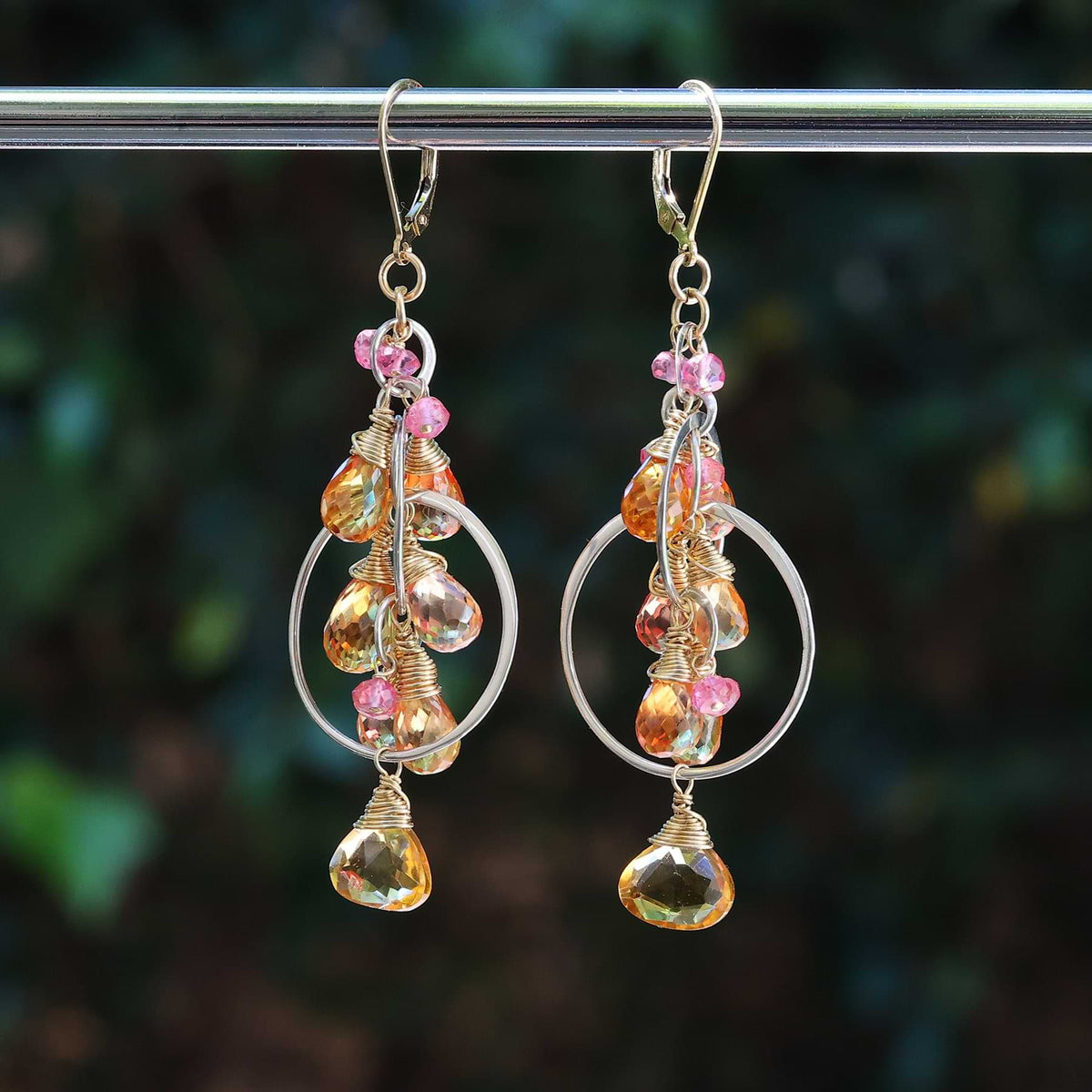 Icelandic Poppies - Padparadscha Sapphire Statement Earrings main alt image | Breathe Autumn Rain Artisan Jewelry