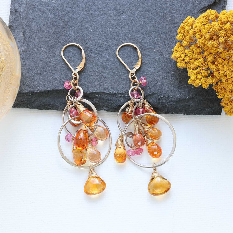 Icelandic Poppies - Padparadscha Sapphire Statement Earrings main image | Breathe Autumn Rain Artisan Jewelry