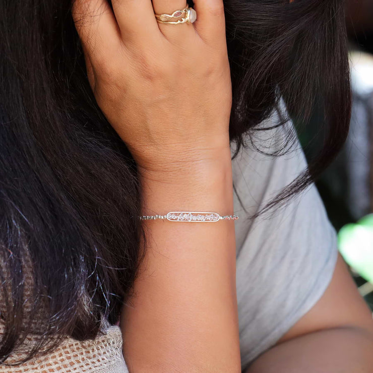 Icicles and Glitter - Herkimer Diamond Silver Bracelet life style image | Breathe Autumn Rain Artisan Jewelry
