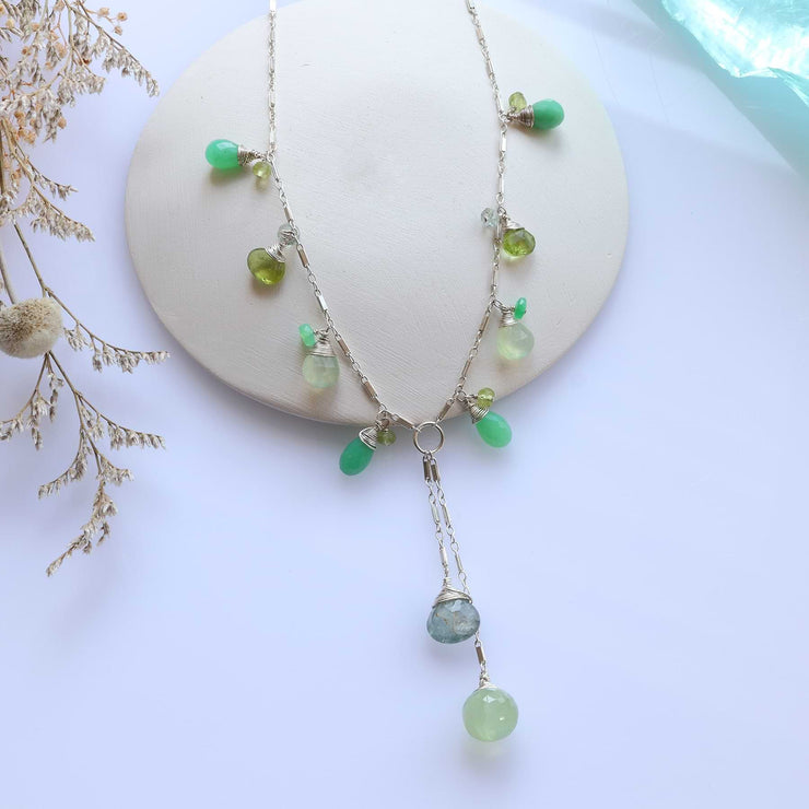 Ireland - Multi Gemstone Sterling Silver Lariat Necklace main image | Breathe Autumn Rain Artisan Jewelry