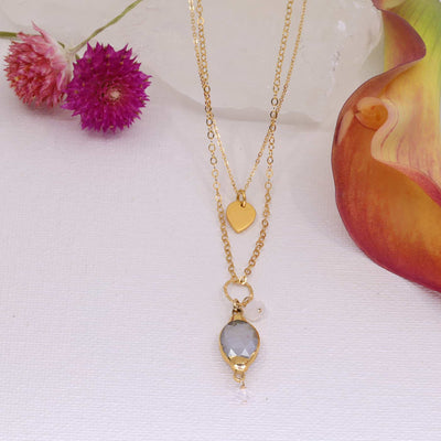 Isabelle - Moonstone Pendant Double Strand Gold Necklace main image | Breathe Autumn Rain Artisan Jewelry
