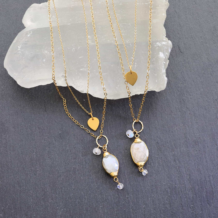 Isabelle - Moonstone Pendant Double Strand Gold Necklace main image detail | Breathe Autumn Rain Artisan Jewelry
