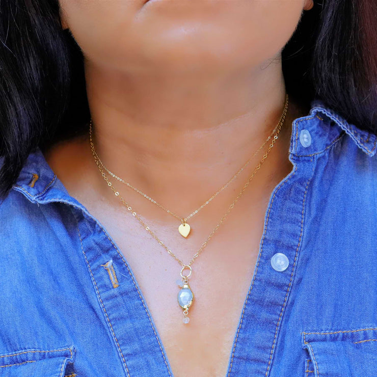 Isabelle - Moonstone Pendant Double Strand Gold Necklace life style image | Breathe Autumn Rain Artisan Jewelry