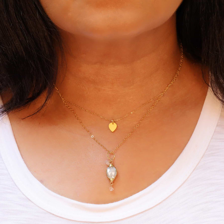 Isabelle - Moonstone Pendant Double Strand Gold Necklace life style image | Breathe Autumn Rain Artisan Jewelry