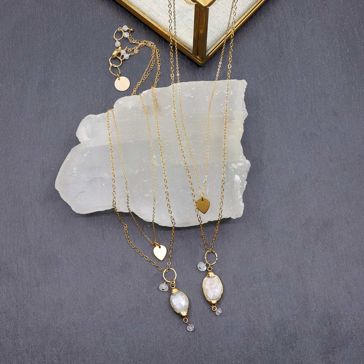 Isabelle - Moonstone Pendant Double Strand Gold Necklace alt image | Breathe Autumn Rain Artisan Jewelry