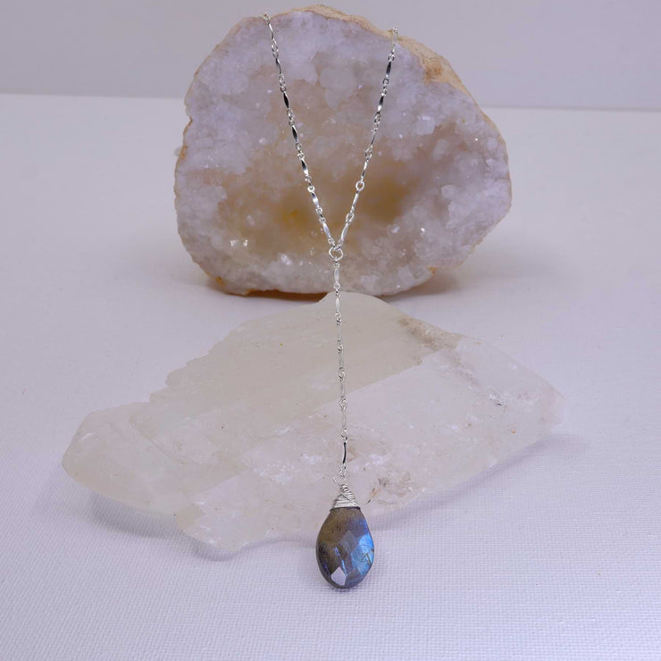 Jenner - Labradorite Drop Sterling Silver Necklace alt image | Breathe Autumn Rain Artisan Jewelry