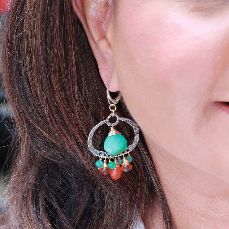 Juliette - Multi Gemstone Rustic Chandelier Silver Earrings life style image | Breathe Autumn Rain Artisan Jewelry