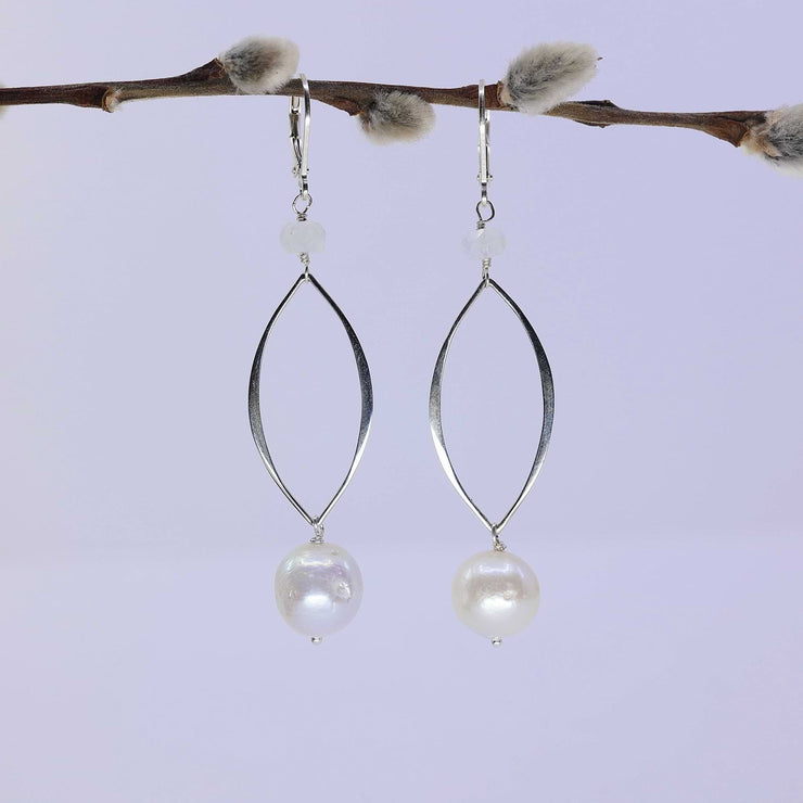 Juxtaposition - Freshwater Pearl Moonstone Sterling Silver Earrings main image | Breathe Autumn Rain Artisan Jewelry