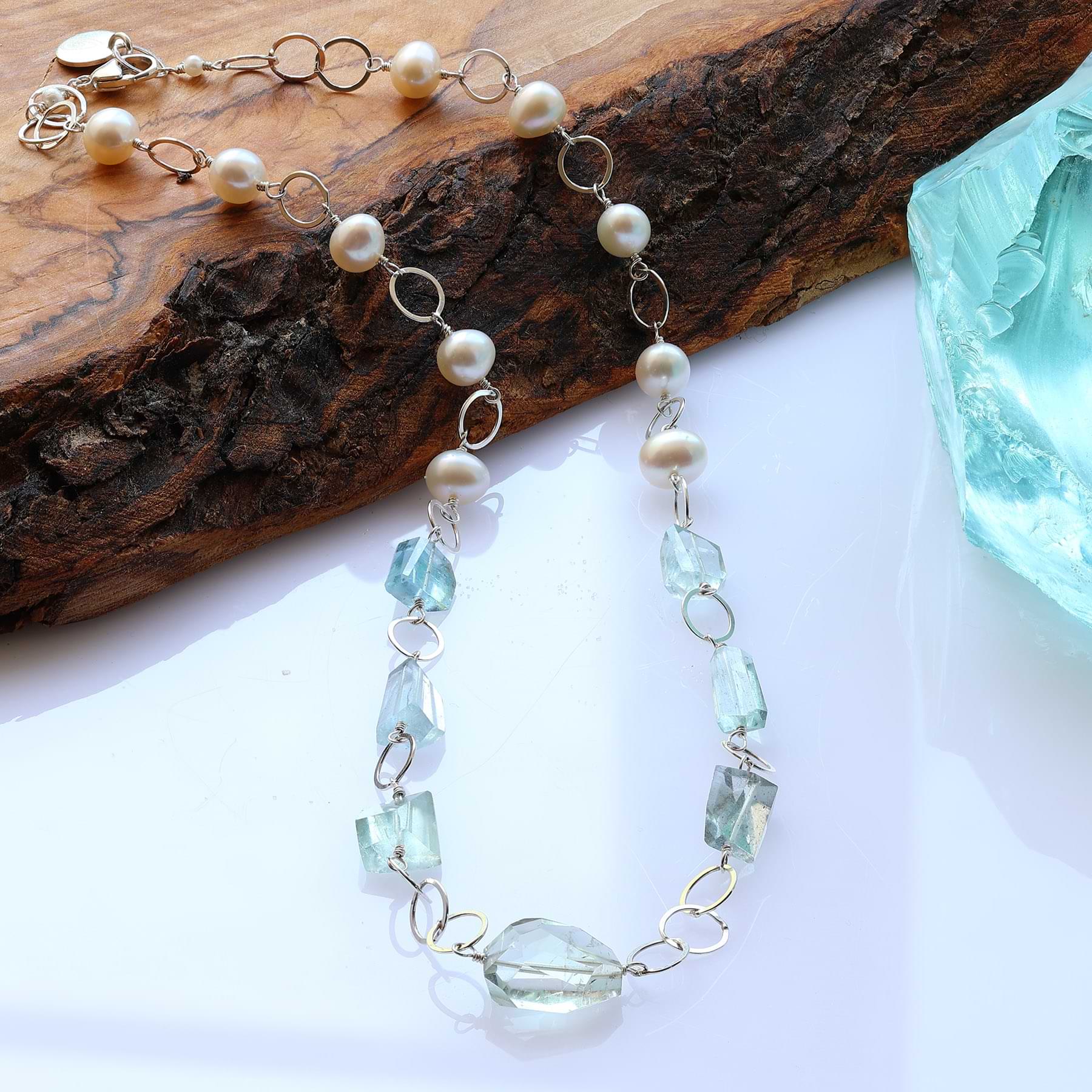 Misty Pearl & Aquamarine Bead Choker by Ancient Influences – Gem Set Love