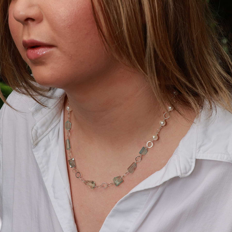 Kauai - Aquamarine and Pearl Sterling Necklace main image | Breathe Autumn Rain Artisan Jewelry life style image | Breathe Autumn Rain  Artisan Jewelry