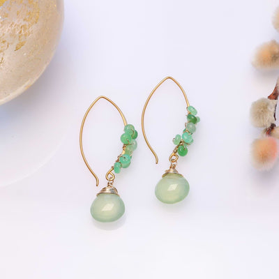 Kilauea - Prehnite and Chrysoprase Gold Drop Earrings main image | Breathe Autumn Rain Artisan Jewelry