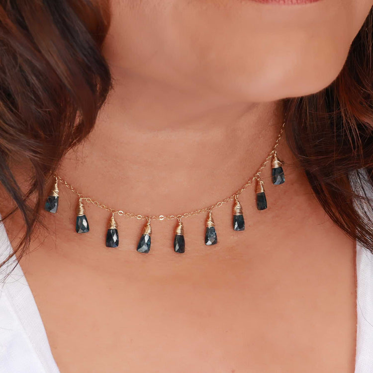 Cadet - Kyanite Gold Necklace life style alt image | Breathe Autumn Rain Artisan Jewelry