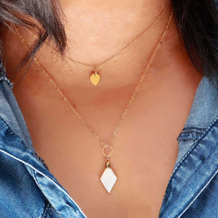 Kyoto - Dainty Double Layer Mother of Pearl Gold Necklace life style image | Breathe Autumn Rain Artisan Jewelry